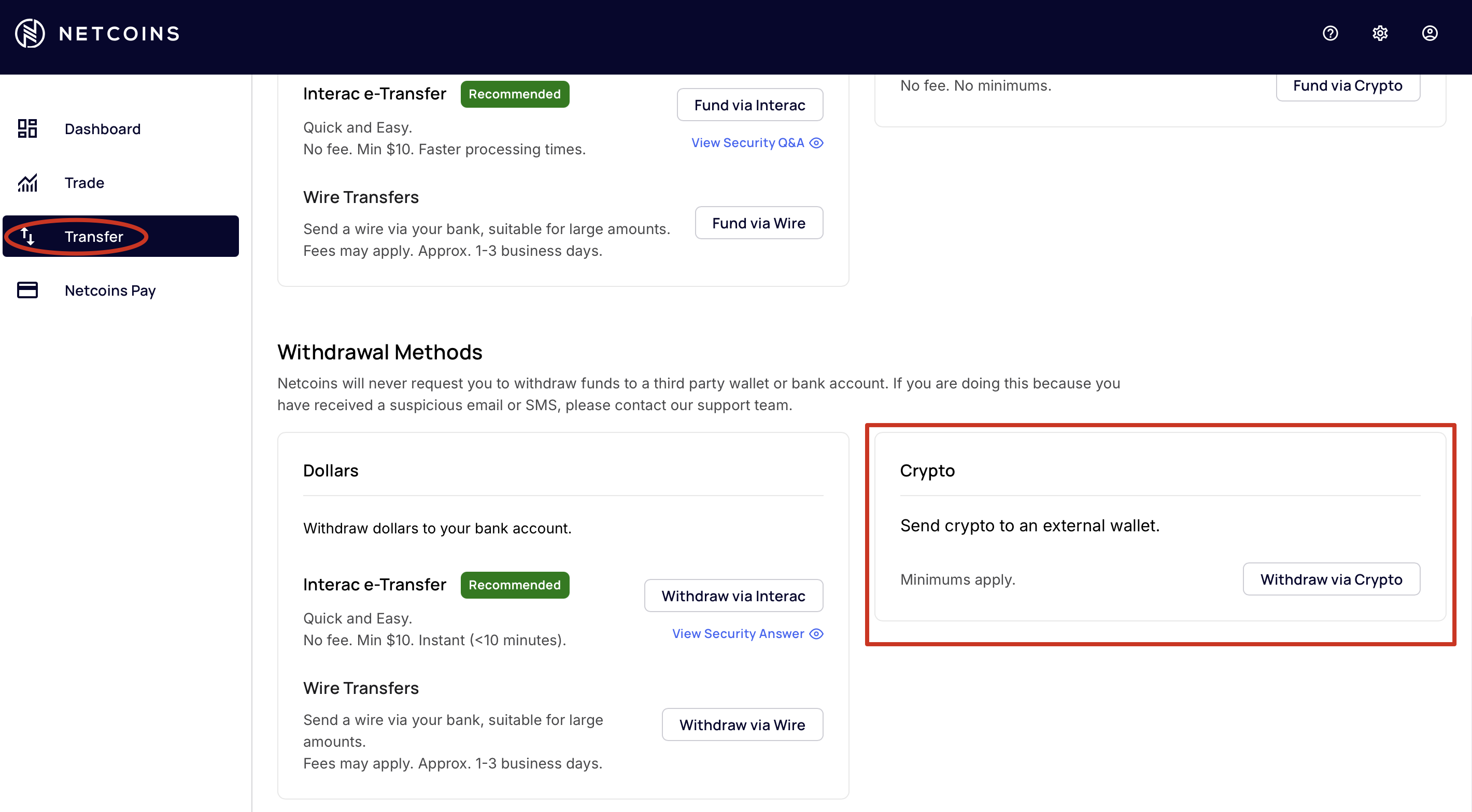 Withdrawal - Cryptocurrency – Netcoins